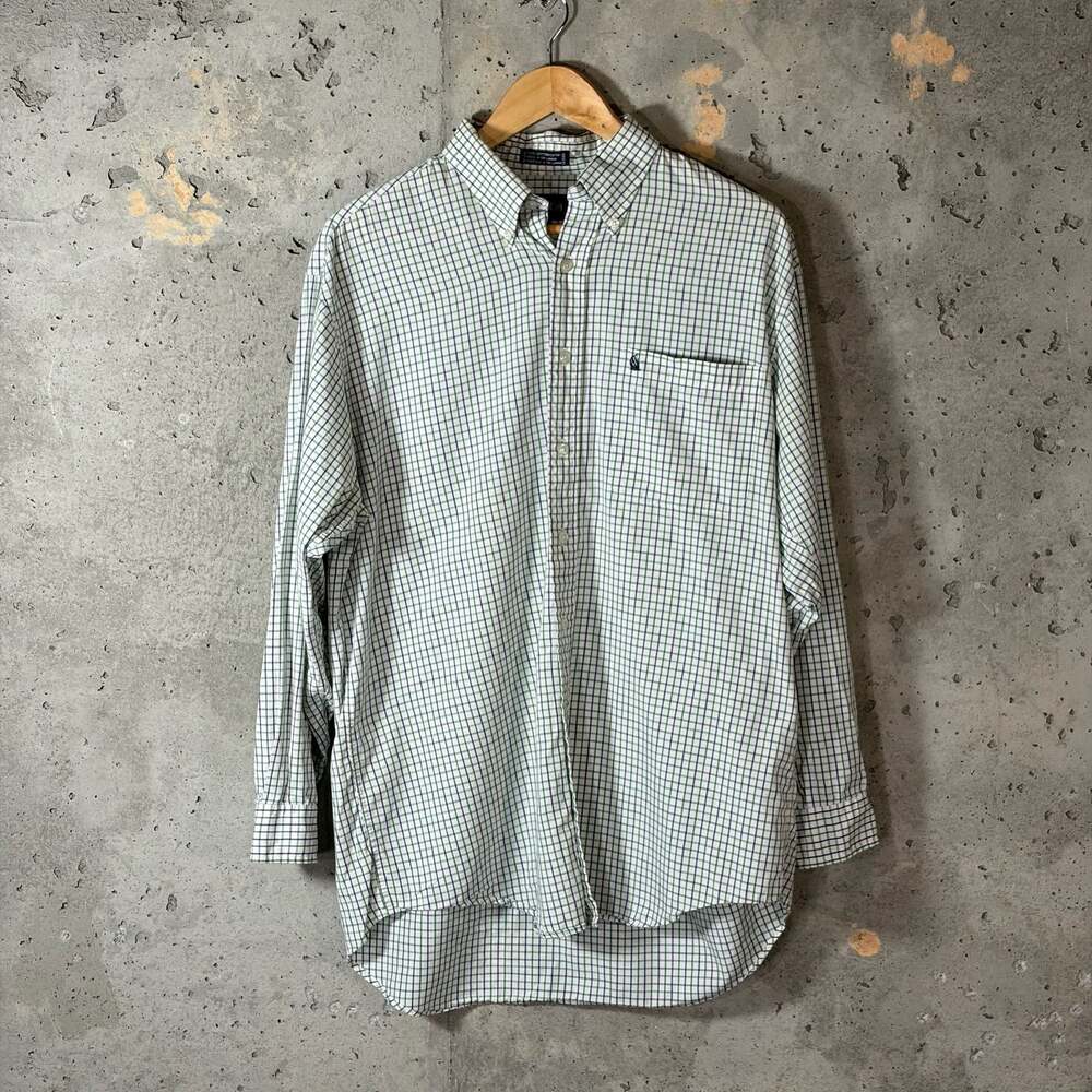 Nautica Men's Long Sleeve Button Down Plaid Shirt Green Blue White
